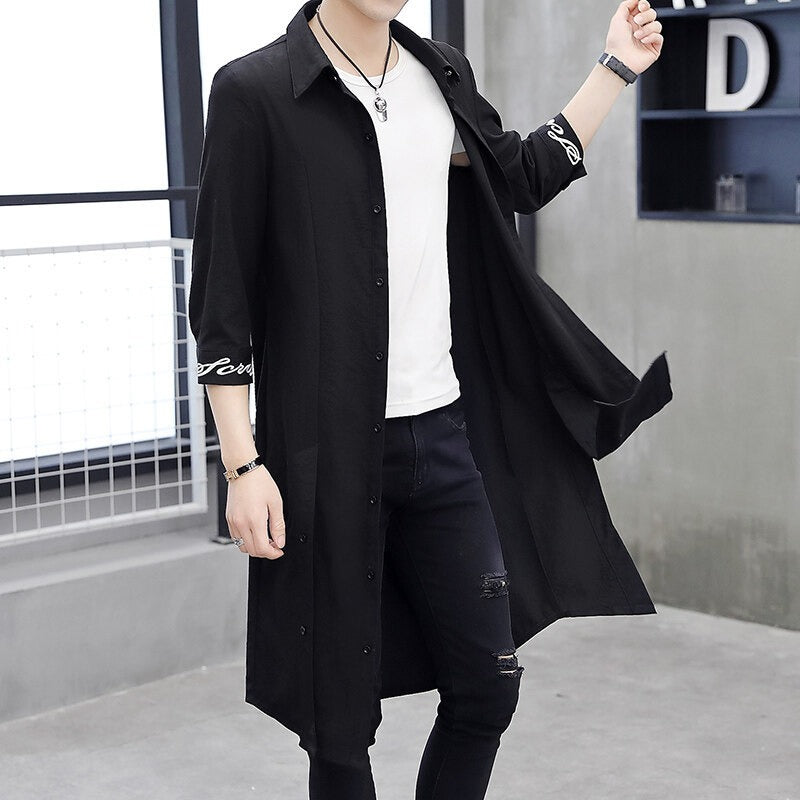 Herren Trenchcoat – Oversized Fit – Cottonmix – Stickdetails – Knopfverschluss
