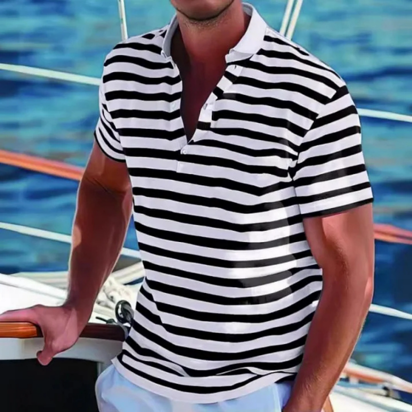 Herren Poloshirt – Cotton – Regular Fit – Gestreift – Retro Casual Stil
