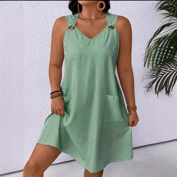 Damen A-Linienkleid – V-Ausschnitt – Atmungsaktiv – Knielang – Mit Taschen