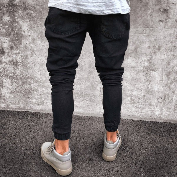 Herren Jogginghose – Slim Fit – Stretch-Denimlook – Rippdetails – Bündchenabschluss