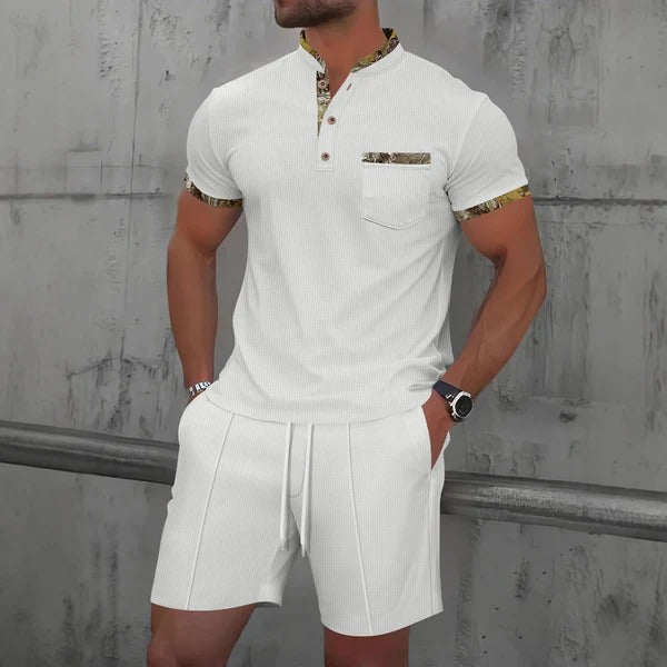 Herren Set – Freizeithemd & Shorts – Slim Fit – Baumwollgefühl – Brusttasche