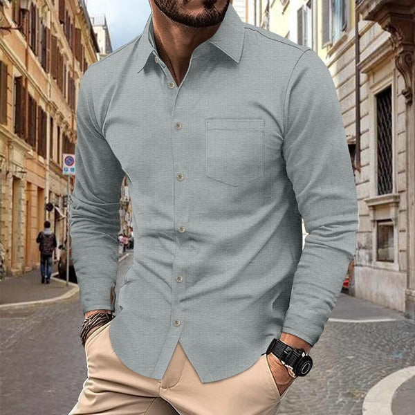 Herren Langarmhemd – Slim Fit – Atmungsaktiv – Knopfleiste mit Brusttasche