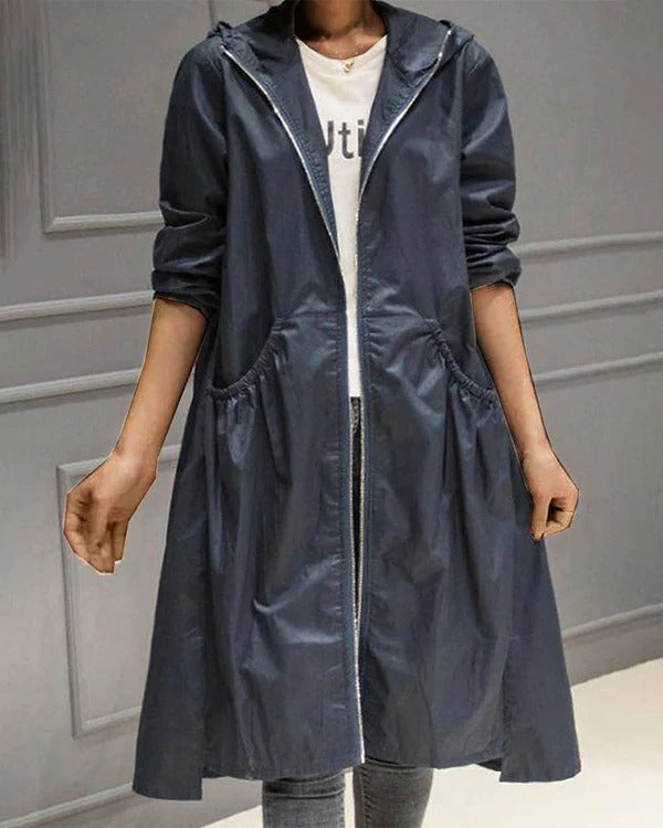 Damen Trenchcoat – Wasserdicht – Lockere Passform – Mit Kapuze und Reißverschluss