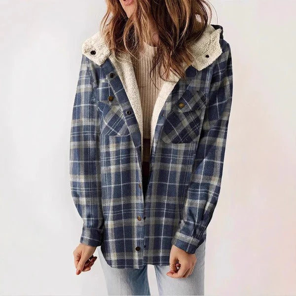 Damen Freizeithemd – Relaxed Fit – Flanelloptik – Fleecegefüttert – Kapuze – Karomuster