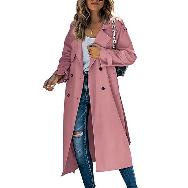 Damen Trenchcoat – Oversized Passform – Doppelreihig – Reverskragen – Langform
