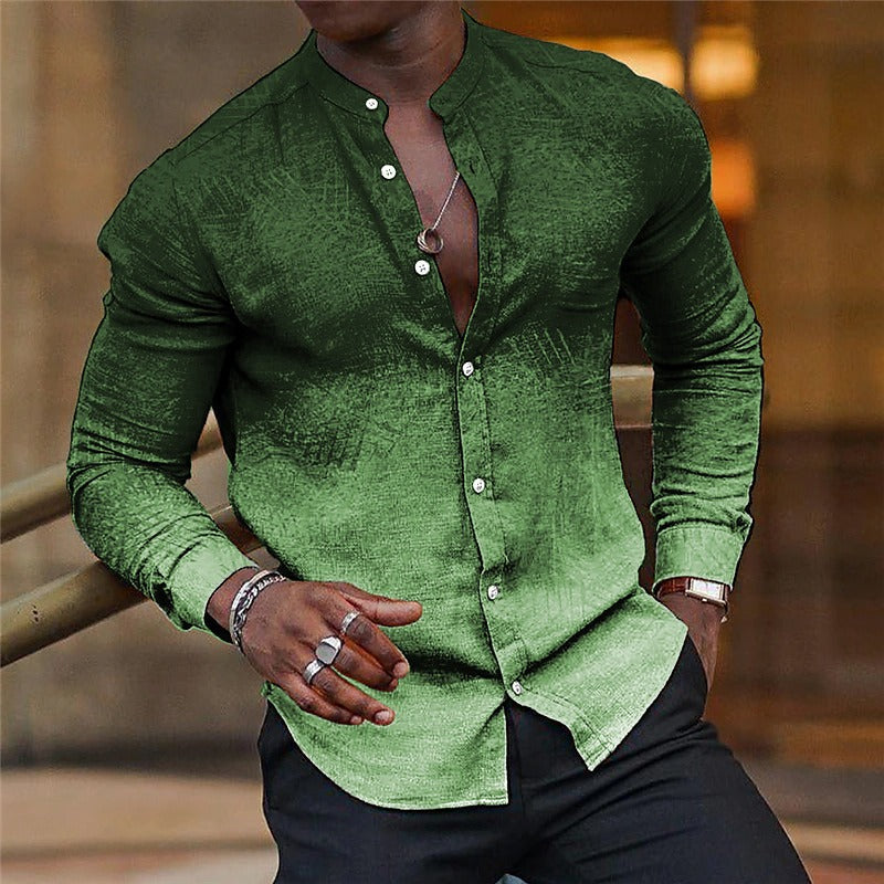 Herren Freizeithemd – Slim Fit – Cottonmix – Stehkragen – Ombre – Knopfleiste