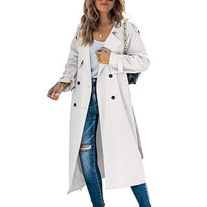 Damen Trenchcoat – Lockerer Schnitt – Lang – Doppelreihig – Gürtel – Klassischer Look