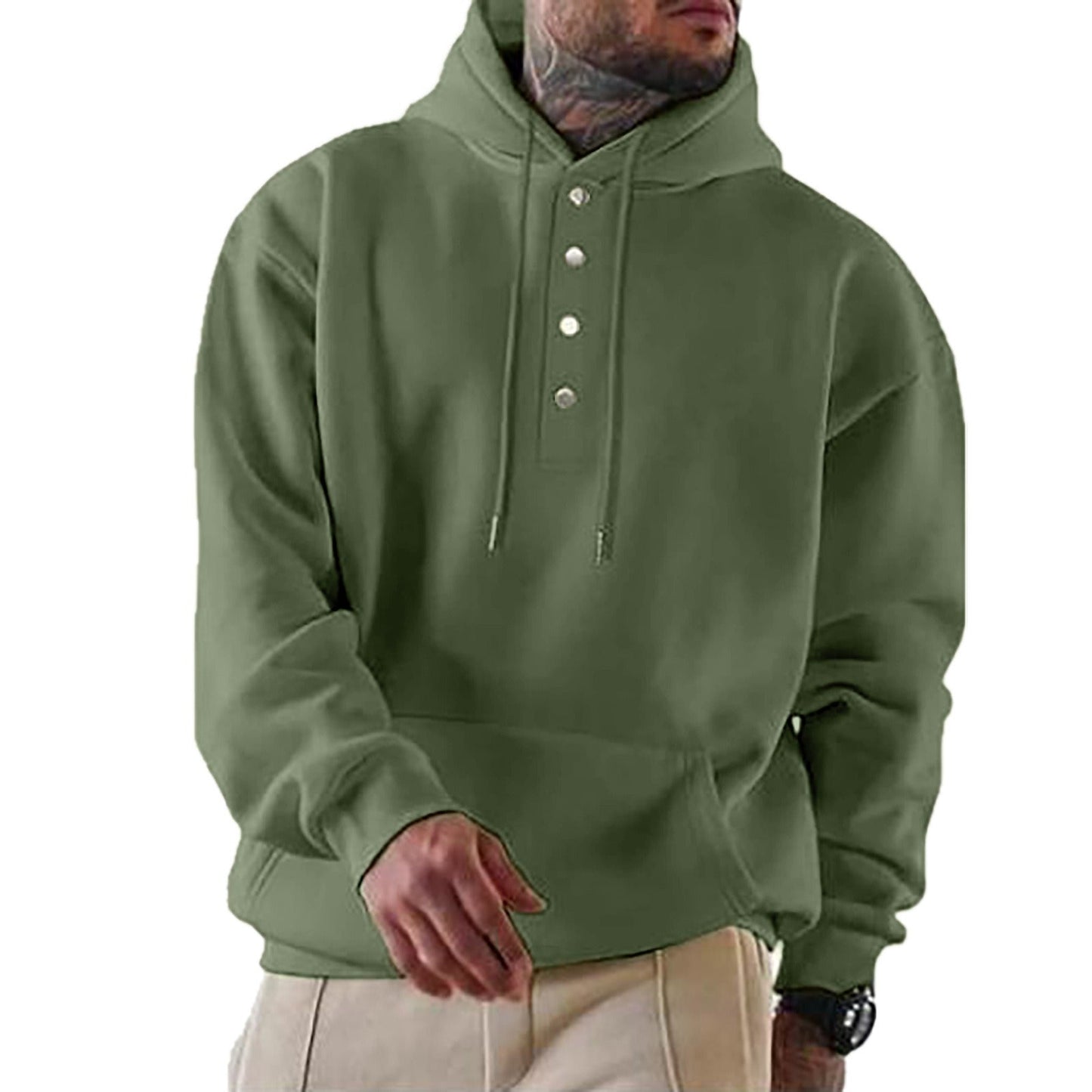 Herren Kapuzenpullover – Lockerer Schnitt – Fleece – Druckknopfverschluss – Alltag