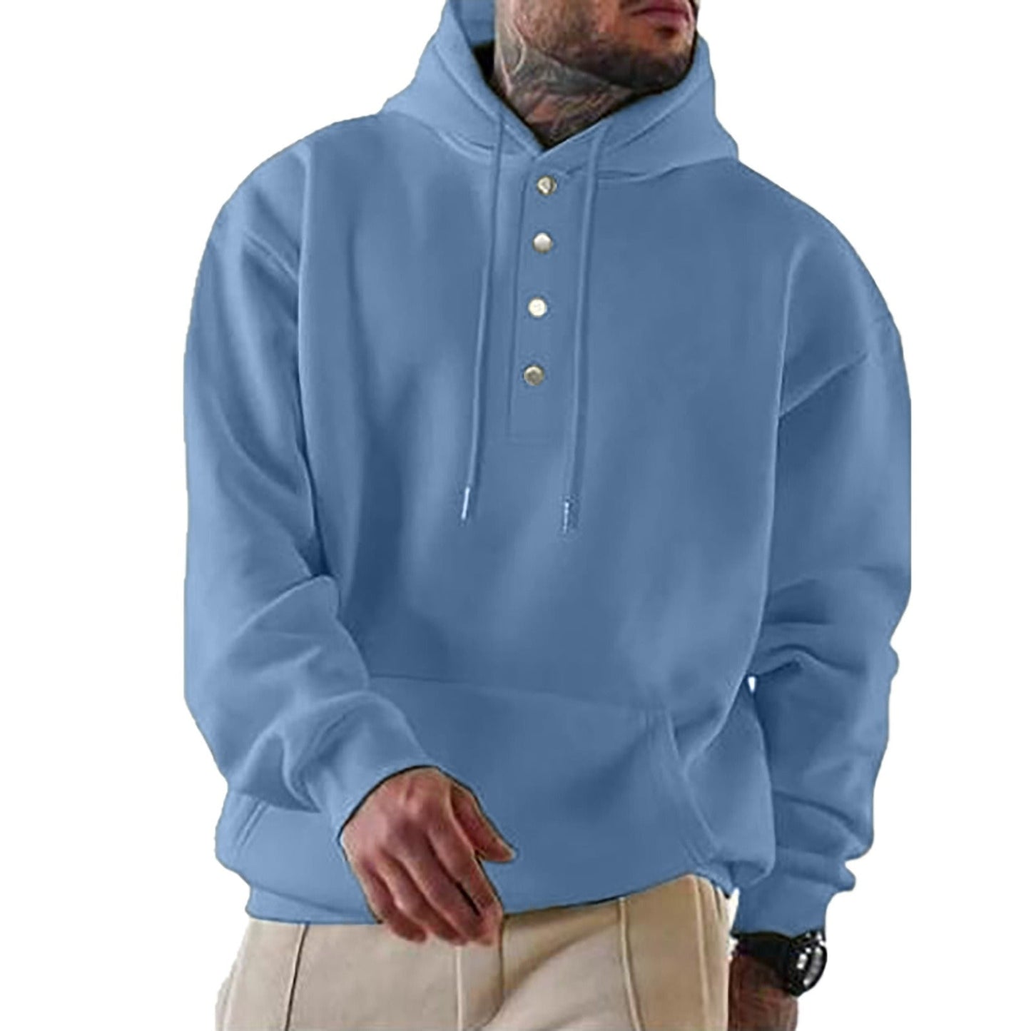 Herren Kapuzenpullover – Lockerer Schnitt – Fleece – Druckknopfverschluss – Alltag