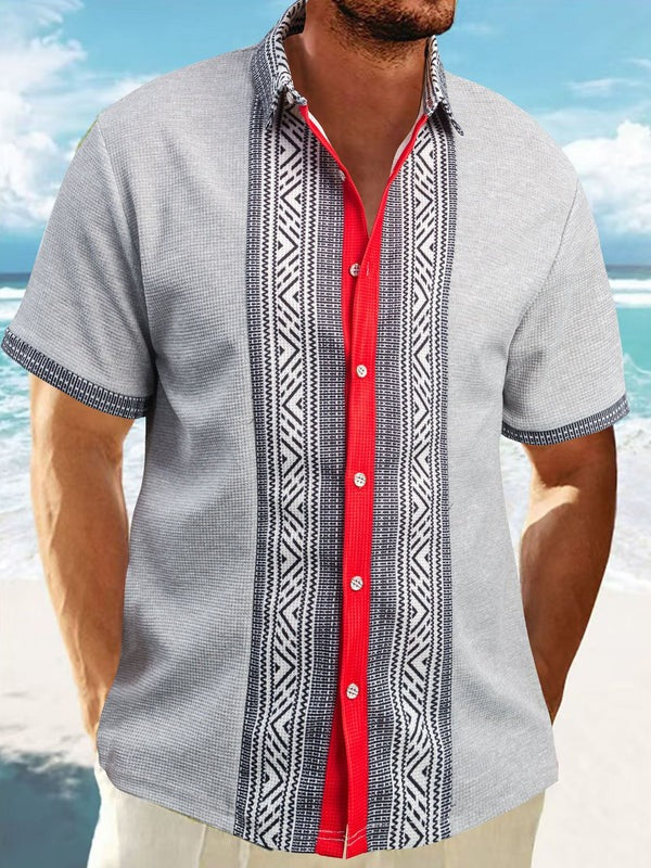 Herren Kurzarmhemd – Relaxed Fit – Ethno Muster – Atmungsaktiver Baumwollstoff