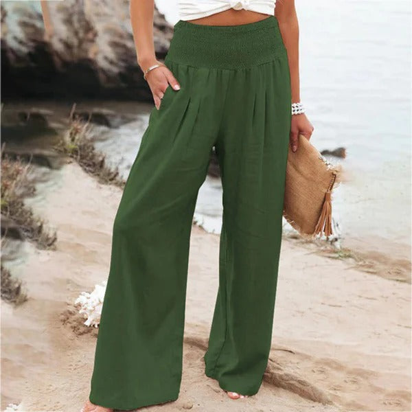Damen Weite Hose – Hoher Bund – Linnen – Lockerer Schnitt – Luftig und Bequem