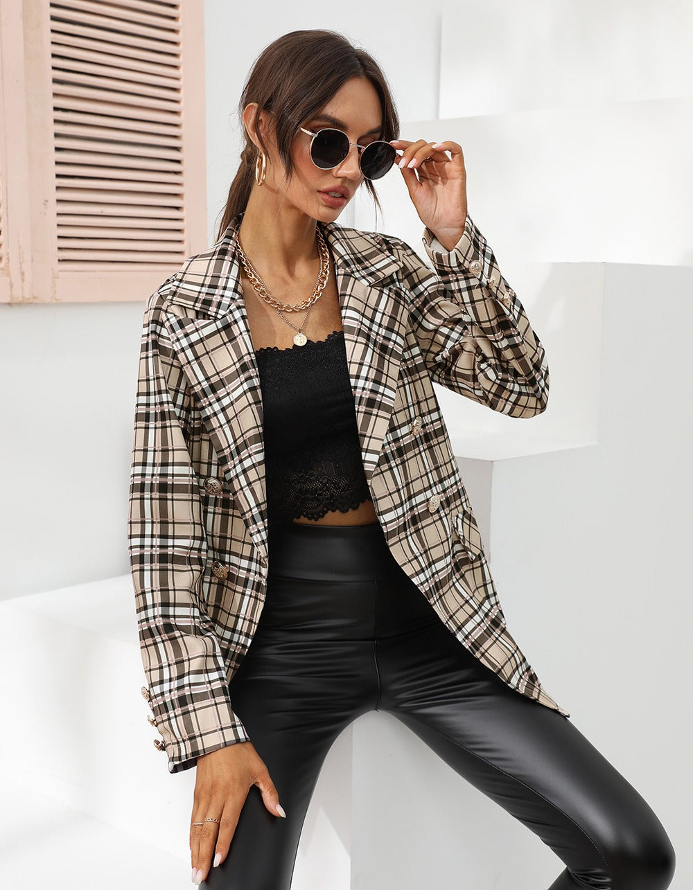 Damen Blazer – Taillierte Passform – Doppelreihig – Vertikale Streifen – Elegant