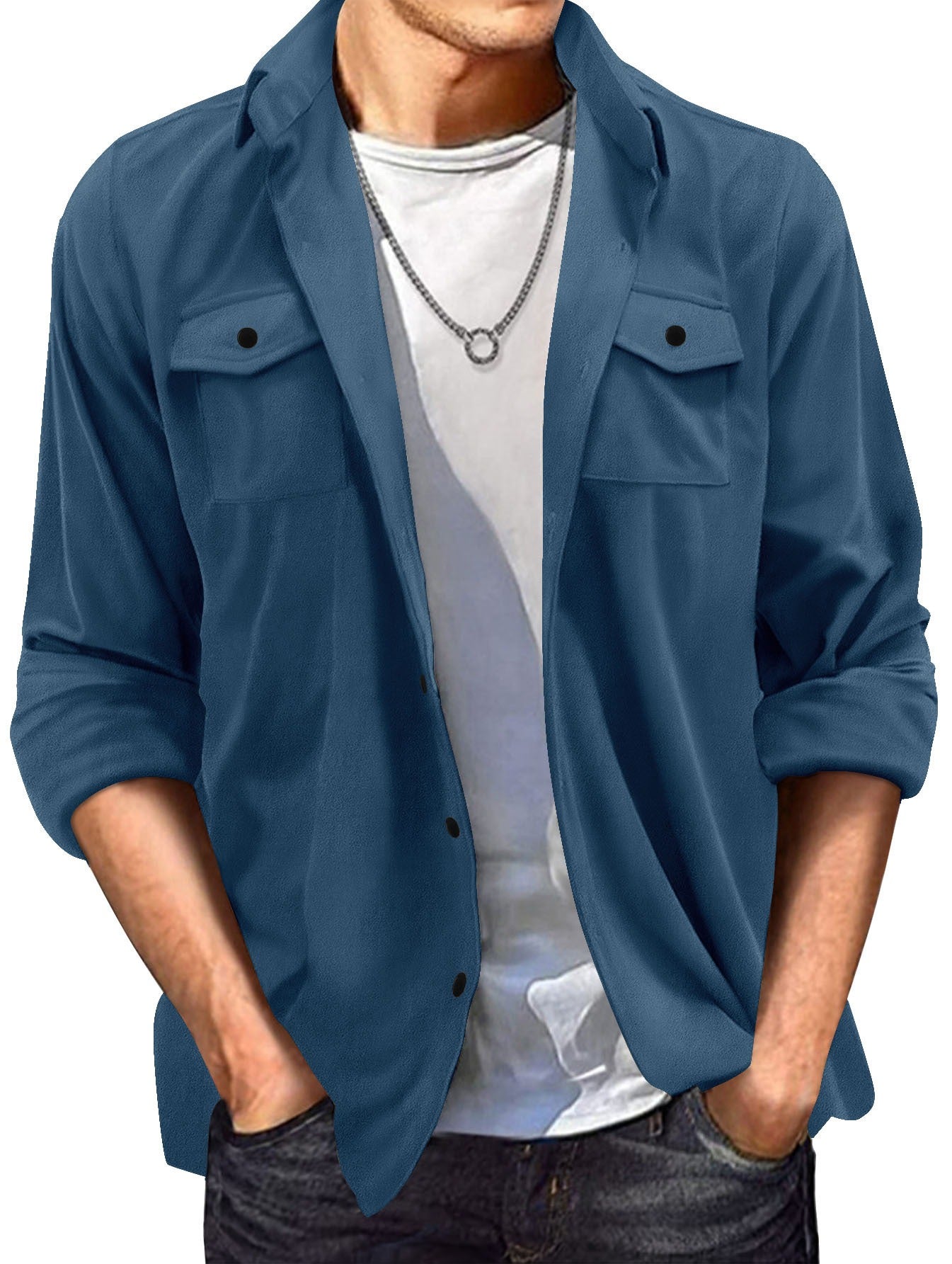 Herren Freizeitjacke – Regular Fit – Wildlederoptik – Knopfleiste – Umlegekragen