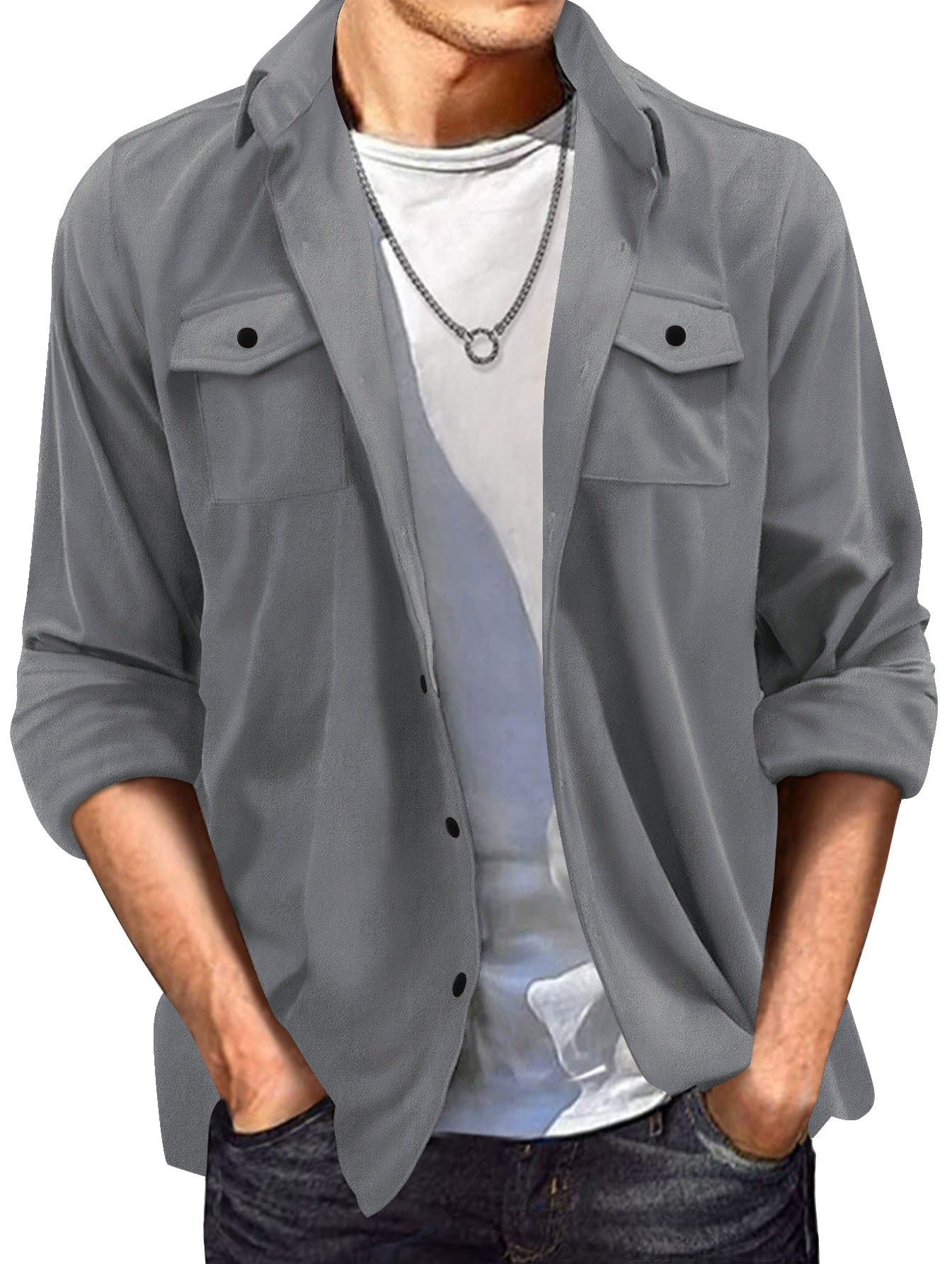 Herren Freizeitjacke – Regular Fit – Wildlederoptik – Knopfleiste – Umlegekragen