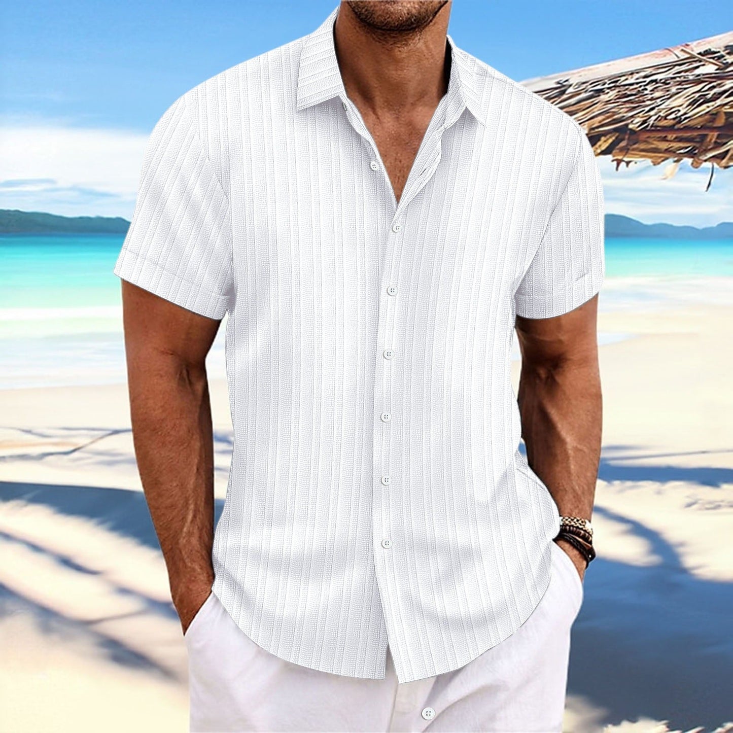 Herren Kurzarmhemd – Relaxed Fit – Jacquardstruktur – Knopfleiste