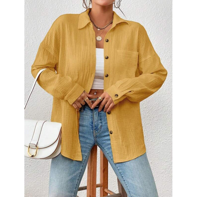 Damen Hemdbluse – Oversized Fit – Baumwolle – Drop Shoulder – Knopfleiste – Casual