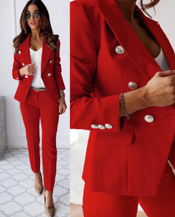Damen Anzug Set – Doppelreihiger Blazer – Taillierte Passform – Slim Fit Hose
