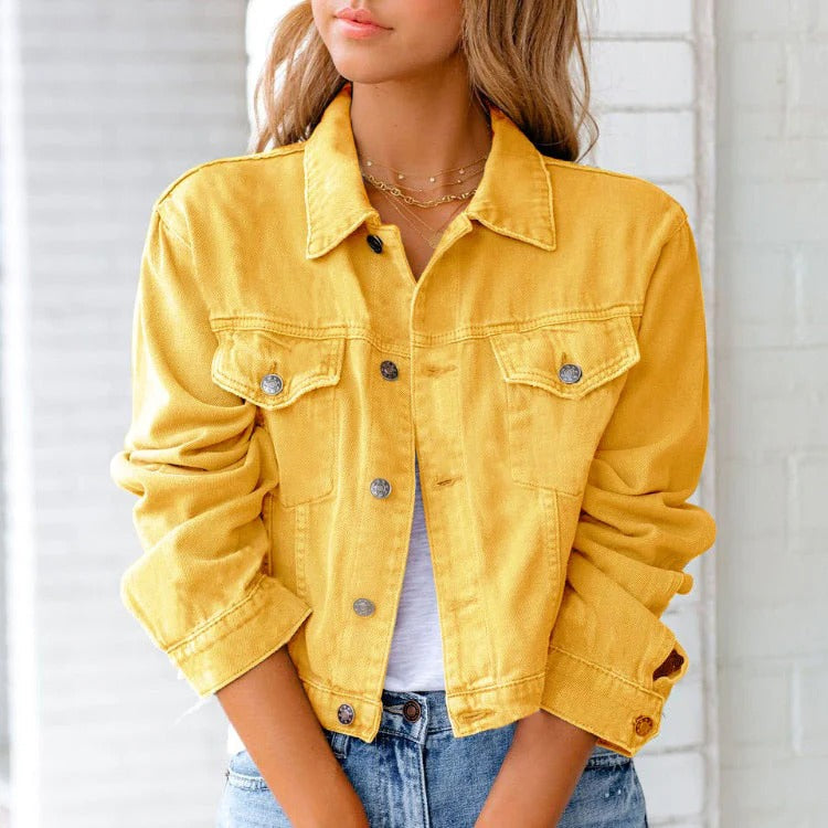 Damen Jeansjacke – Lockerer Schnitt – Gekürzte Länge – Knopfleiste – Brusttaschen