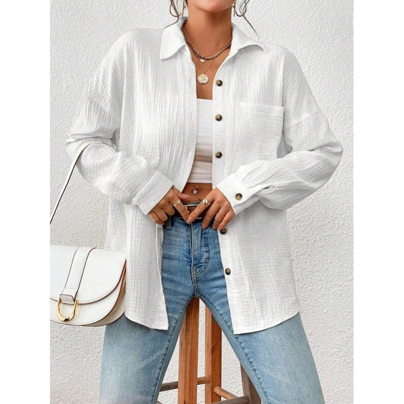 Damen Hemdbluse – Oversized Fit – Baumwolle – Drop Shoulder – Knopfleiste – Casual