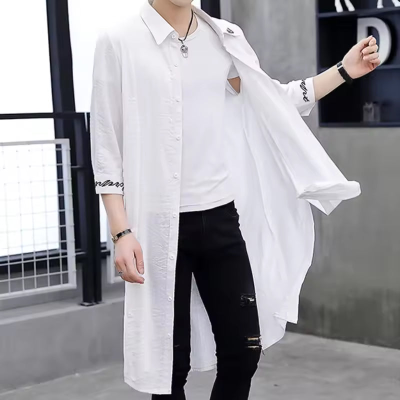 Herren Trenchcoat – Oversized Fit – Cottonmix – Stickdetails – Knopfverschluss