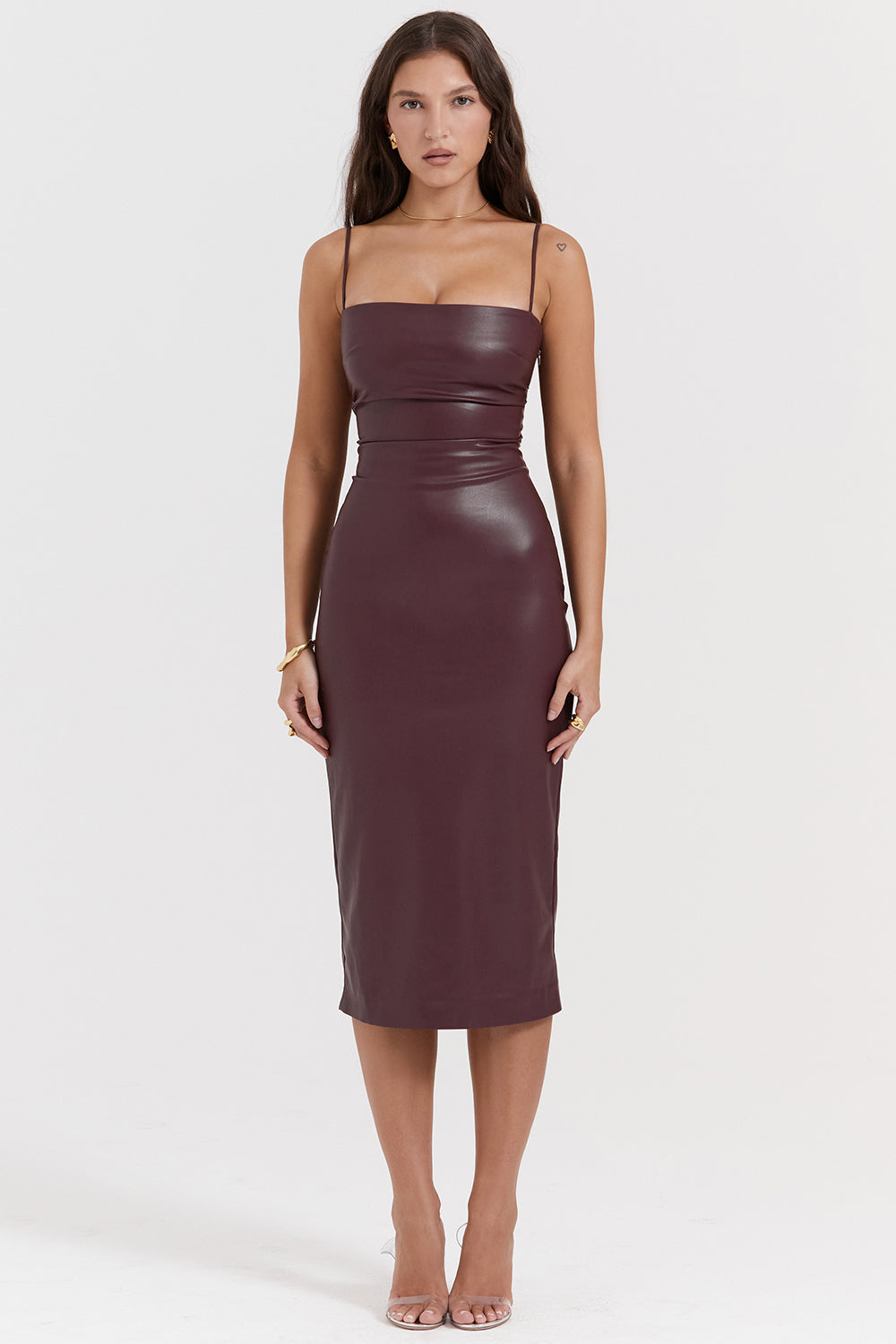 Damen Midikleid – Slim Fit – Trägerlos mit Spaghettiträgern – Elegantes Design