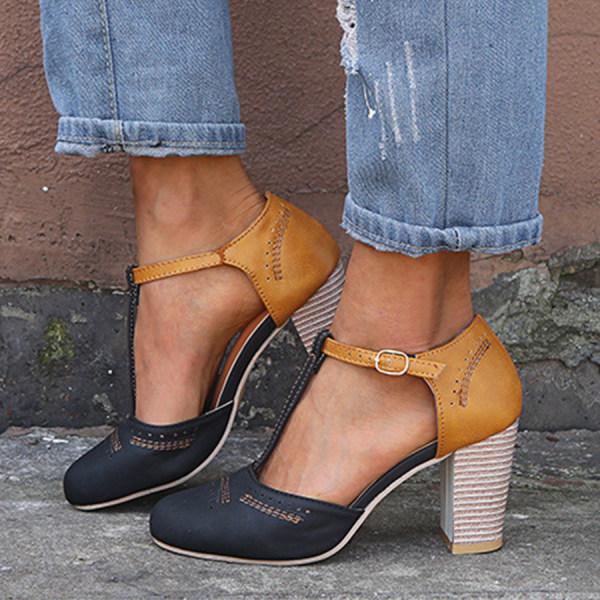 Damen High Heels – T-Riemen Design – Blockabsatz – Elegant – Schnallenverschluss