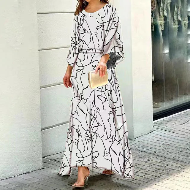 Damen Maxikleid – Luftiges Design – Weiter Schnitt – Rundhals – Weite Ärmel