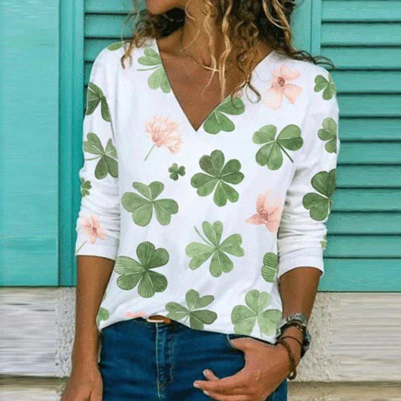 Damen Bluse – Lockerer Schnitt – Atmungsaktives Gewebe – V-Ausschnitt – 3/4-Arm