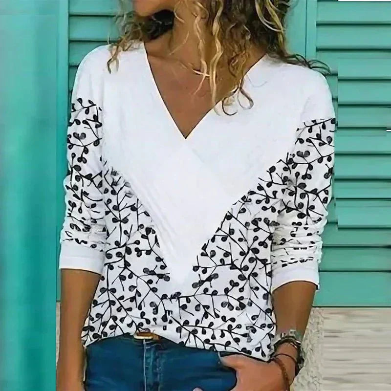 Damen Bluse – Lockerer Schnitt – Atmungsaktives Gewebe – V-Ausschnitt – 3/4-Arm
