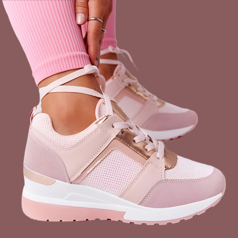 Damen Sneaker – Plateau Sohle – Atmungsaktiv mit Metallic Details – Alltagsschuh