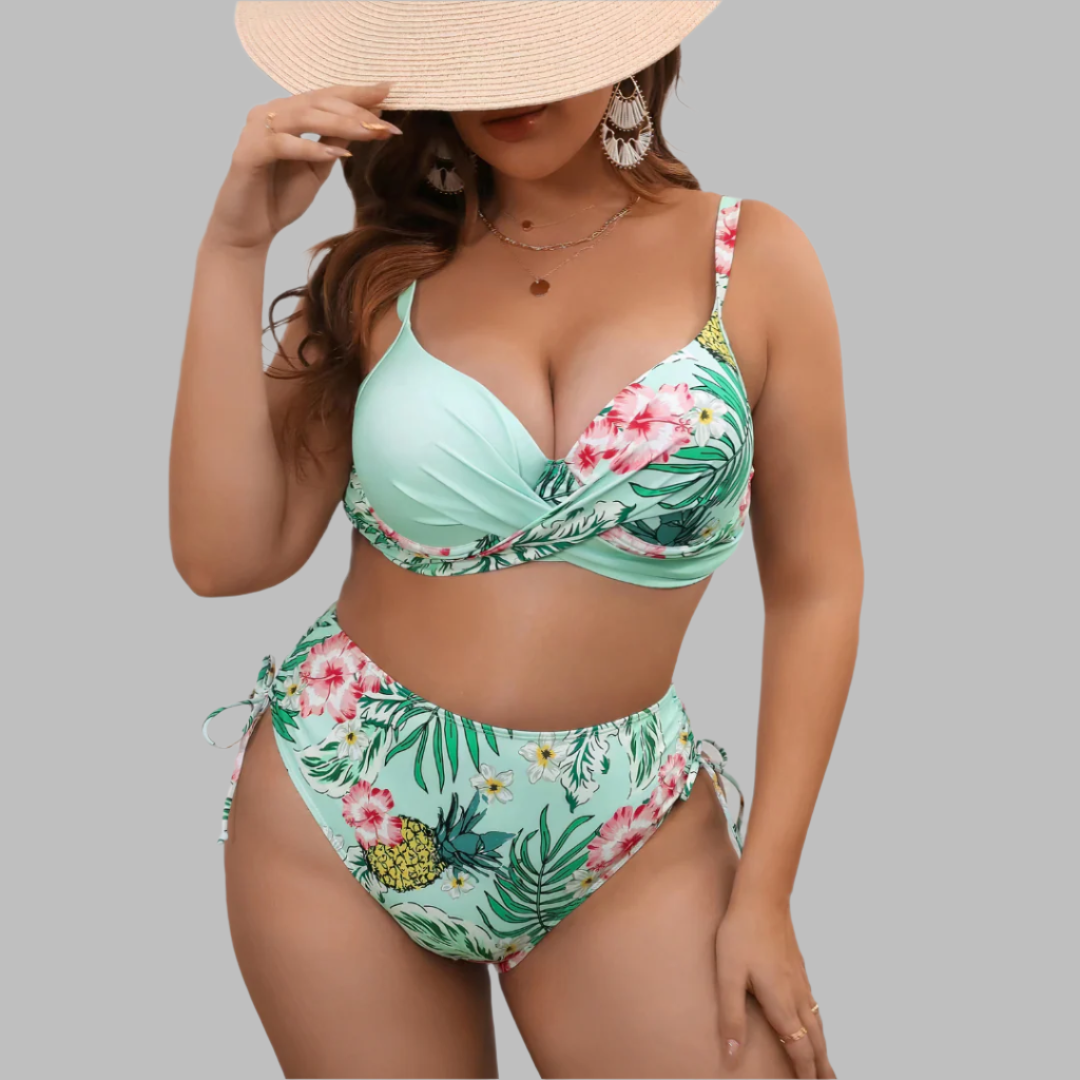 Damen Bikini Set – Hoher Bund – Twist-Top – Verstellbare Träger – Seitliche Bänder