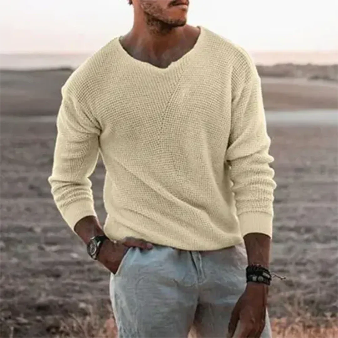 Herren Pullover – Lockerer Schnitt – Weiches Strick – V-Ausschnitt – Rippbündchen