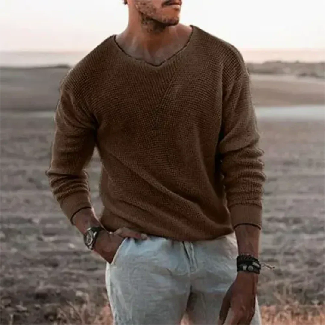 Herren Pullover – Lockerer Schnitt – Weiches Strick – V-Ausschnitt – Rippbündchen