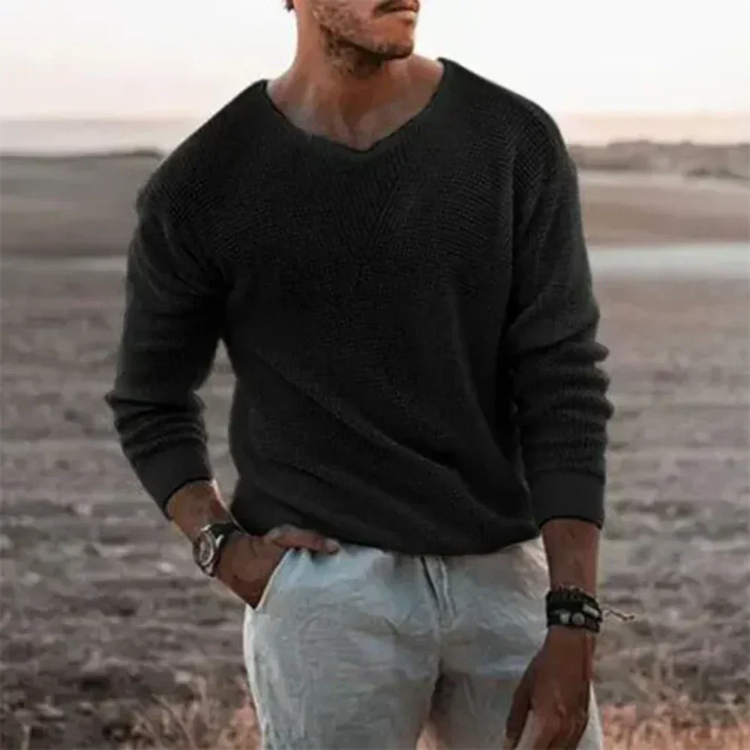 Herren Pullover – Lockerer Schnitt – Weiches Strick – V-Ausschnitt – Rippbündchen