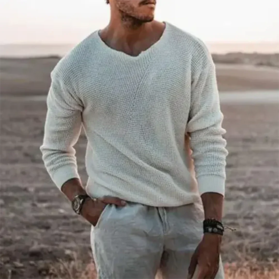 Herren Pullover – Lockerer Schnitt – Weiches Strick – V-Ausschnitt – Rippbündchen