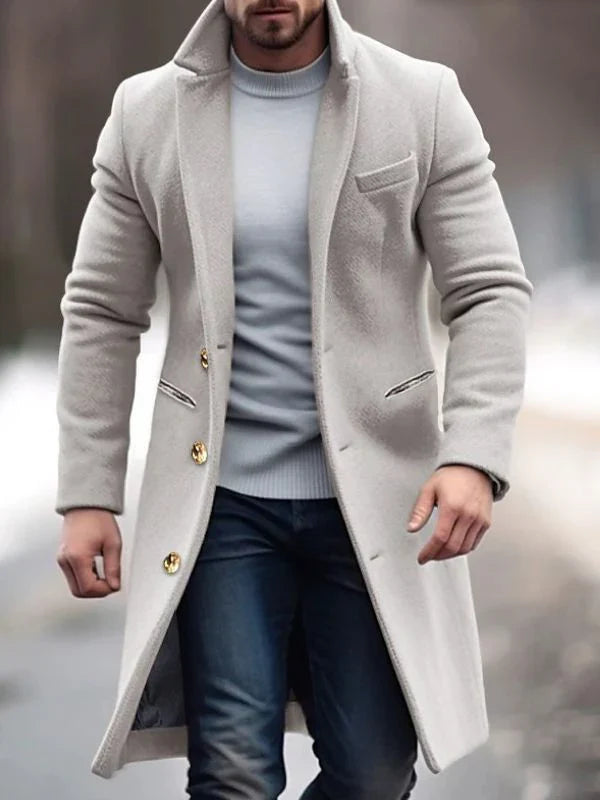 Herren Mantel – Wollmix – Taillierter Schnitt – Knielang – Knopfverschluss – Lappenkragen