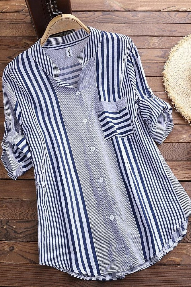 Damen Bluse – Lockerer Schnitt – Atmungsaktives Gewebe – 3/4 Ärmel – Stehkragen