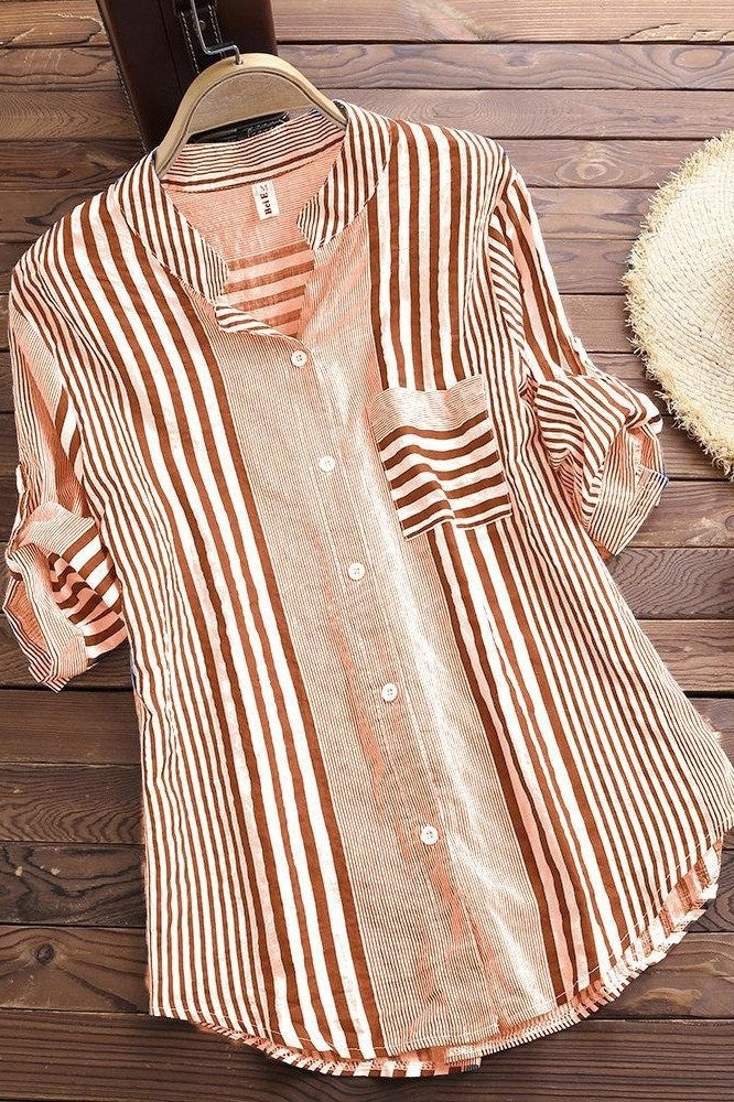 Damen Bluse – Lockerer Schnitt – Atmungsaktives Gewebe – 3/4 Ärmel – Stehkragen