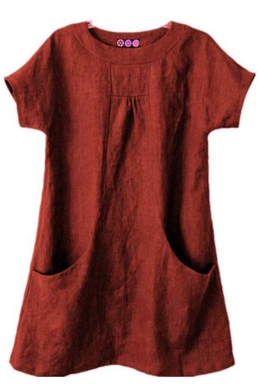 Damen Bluse – Lockerer Schnitt – Kurzarm – Natürliche Fasern – Praktische Taschen