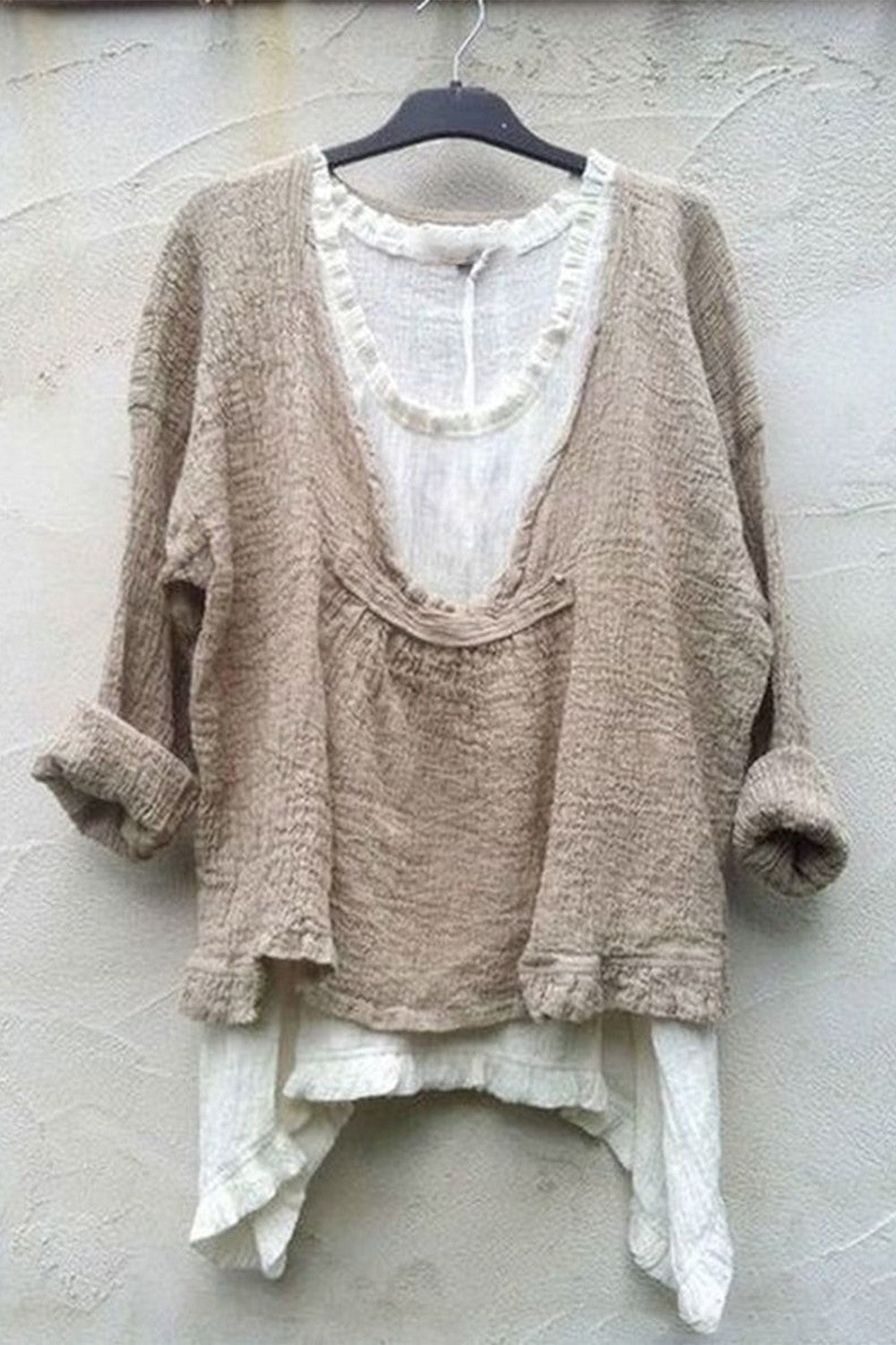 Damen Bluse – Lockerer Schnitt – Lagenlook – Lange Ärmel – Atmungsaktives Gewebe