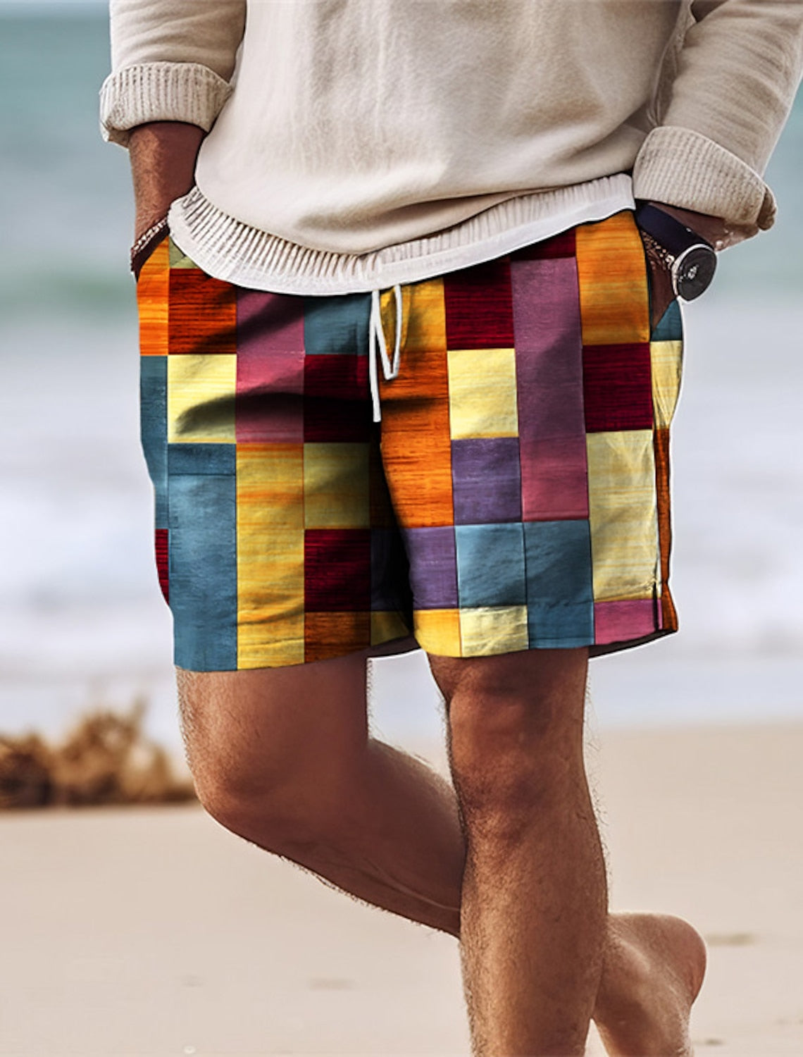 Herren Badeshorts – Regular Fit – Atmungsaktives Gewebe – Mittlere Beinlänge – Verstellbare Taille