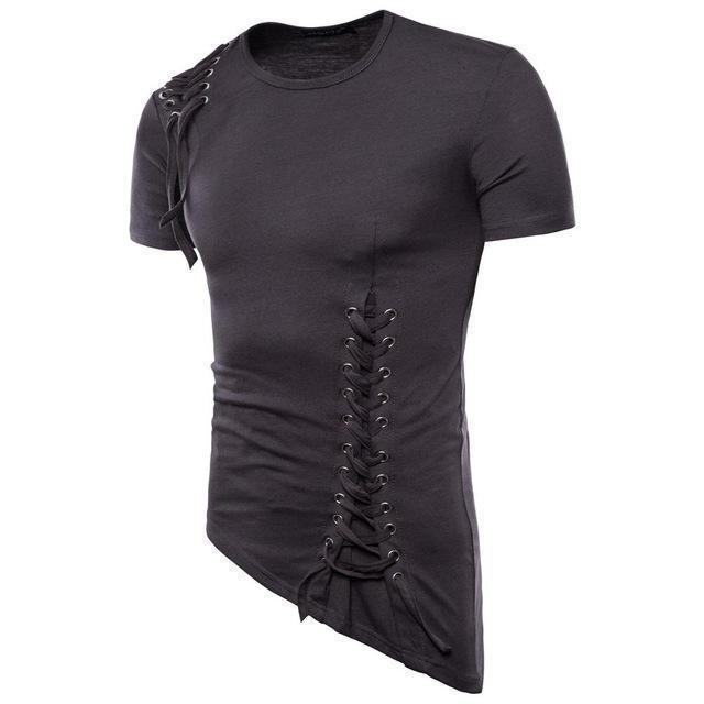 Herren T-Shirt – Slim Fit – Atmungsaktives Gewebe – Schnürdetail – Rundhals Kurzarm