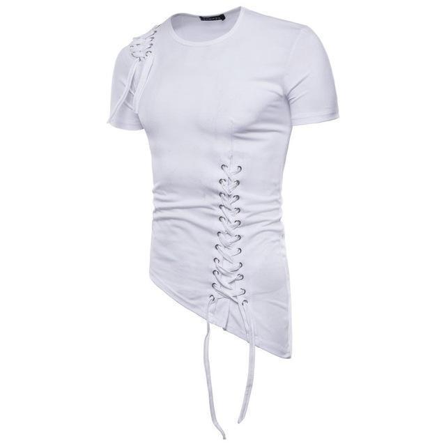 Herren T-Shirt – Slim Fit – Atmungsaktives Gewebe – Schnürdetail – Rundhals Kurzarm