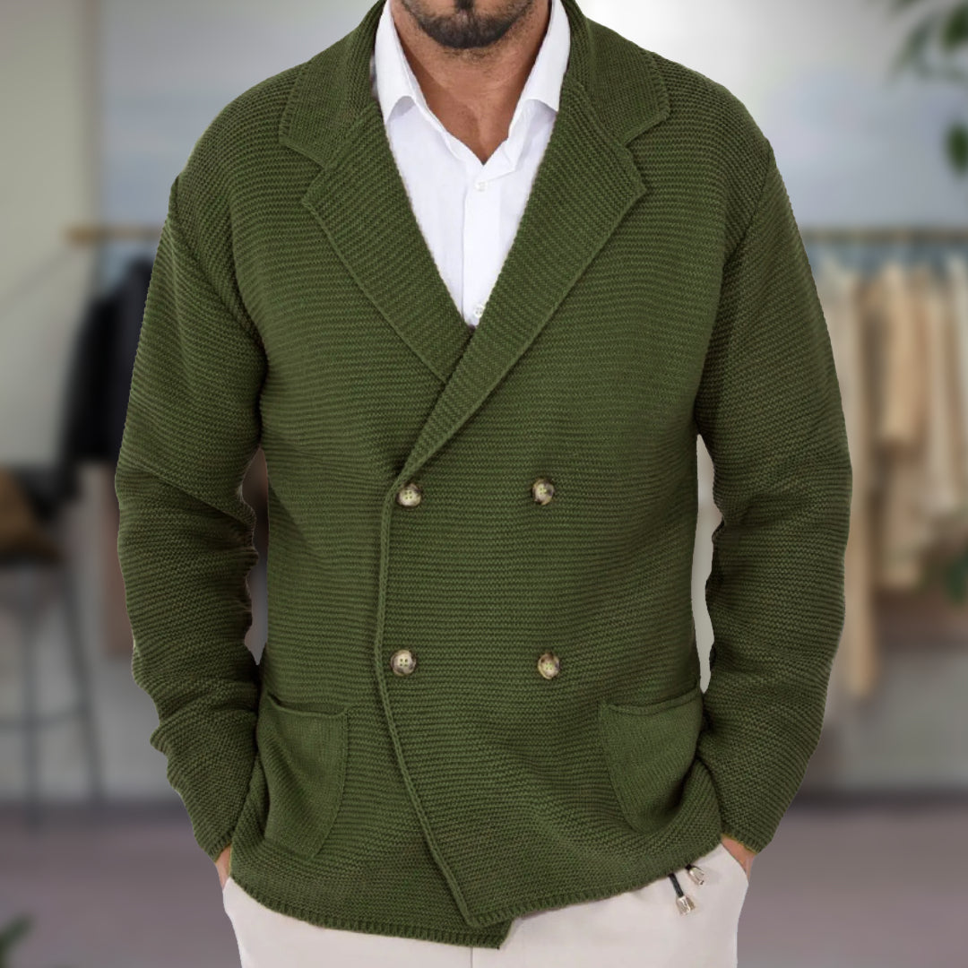 Herren Strickjacke – Regular Fit – Doppelreihig – Blazer-Revers – Soft Knit