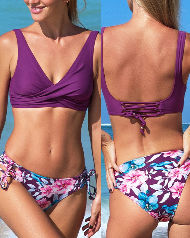 Damen Bikini Set – Wickeloberteil – Verstellbare Bindehose – Atmungsaktives Stretchgewebe