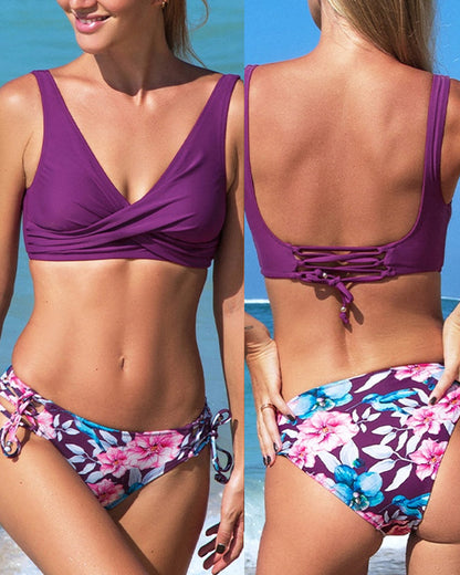 Damen Bikini Set – Wickeloberteil – Verstellbare Bindehose – Atmungsaktives Stretchgewebe
