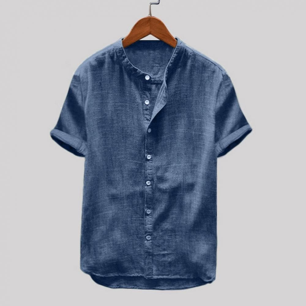 Herren Freizeithemd – Atmungsaktives Gewebe – Relaxed Fit – Stehkragen Kurzarm