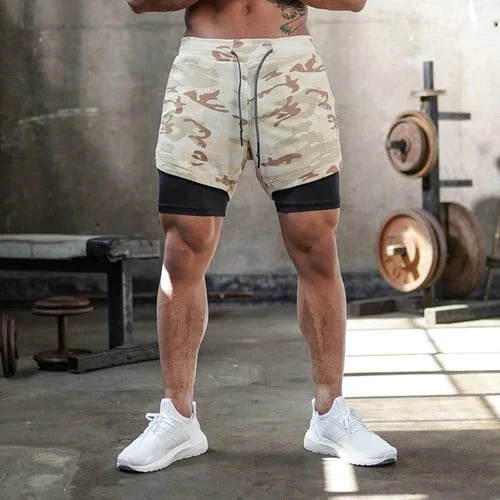 Herren Fitness Shorts – Doppellagig – Atmungsaktive Stretch-Funktion – Mittellang