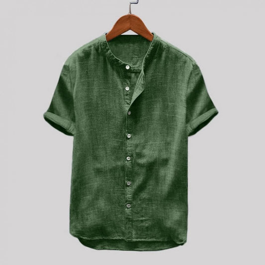 Herren Freizeithemd – Atmungsaktives Gewebe – Relaxed Fit – Stehkragen Kurzarm