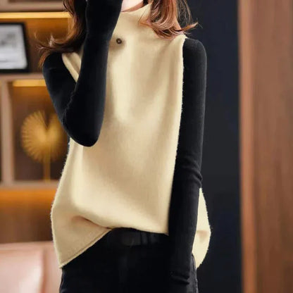 Damen Weste – Wolloptik – Lockerer Schnitt – Turtleneck – Hüftlang – Minimalistisch